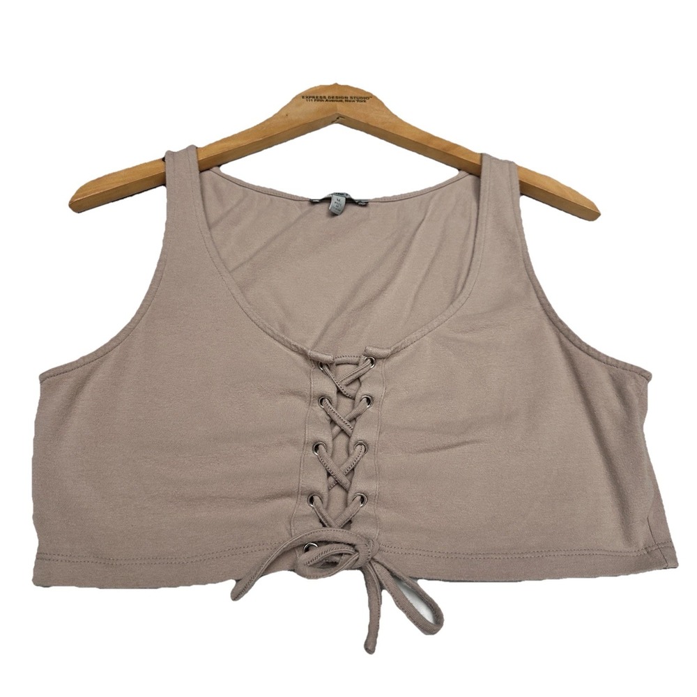 Charlotte Russe Lace Up Crop Top Size MED Sleeveless Nude Y2K Festival